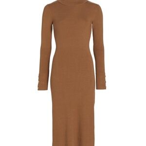 Elie Tahari Turtleneck Ribbed Midi Sweaterdress Saddle Small